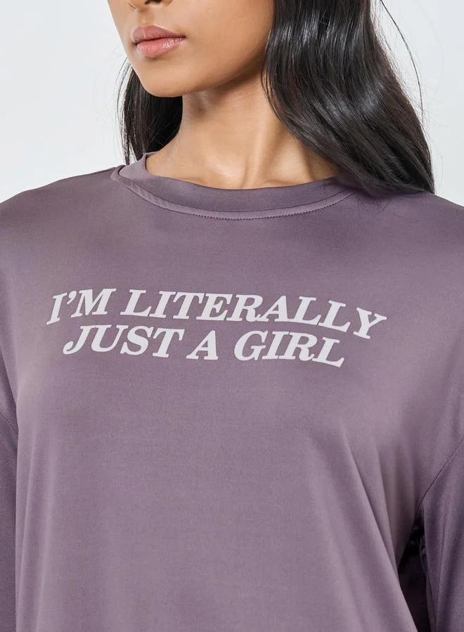 Take Two Take Two Purple Slogan Print Oversized T-Shirt